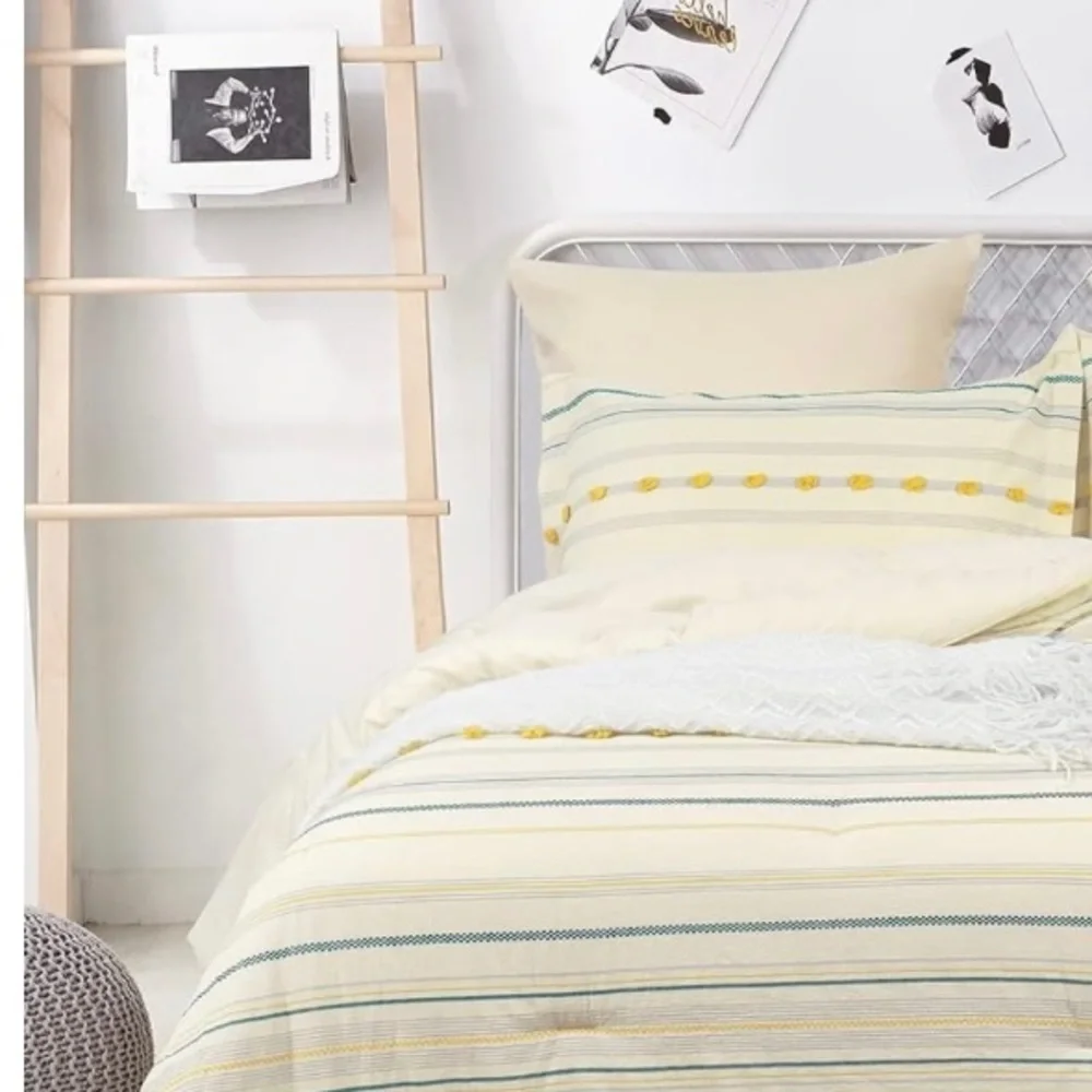 PHF Cotton Tufted Comforter Set Twin-2 Pieces Jacquard Comfy Cozy Ivory & Yellow